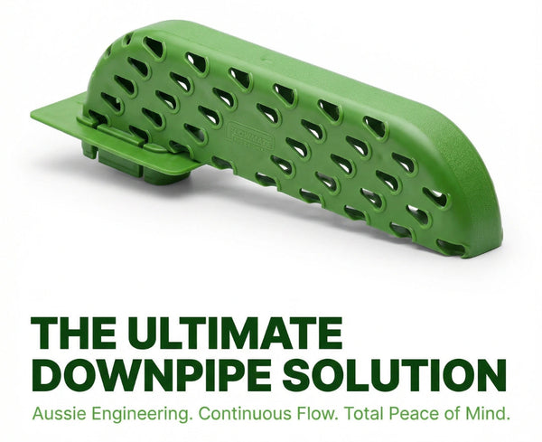 Green downpipe solution with text on a white background