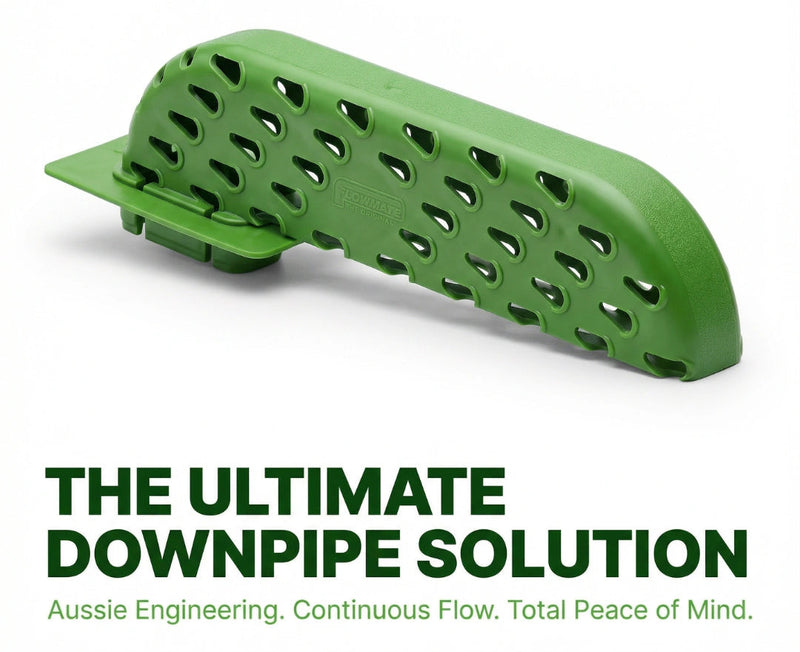 Green downpipe solution with text on a white background